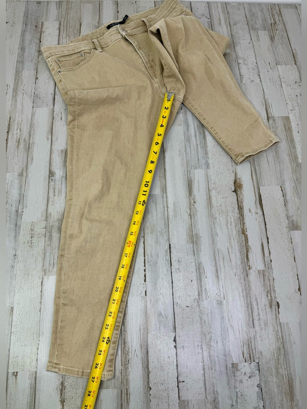 LRL Lauren Jeans Co Ralph Lauren 14 (36x27) Premier Skinny Ankle Jeans Tan - Picture 9 of 12